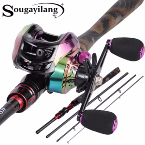 Sougayilang Fishing Rod Reel Combo 1.98M  Carbon Fiber Lure Fishing Rod and 7.2:1 High Speed Baitcasting Reel