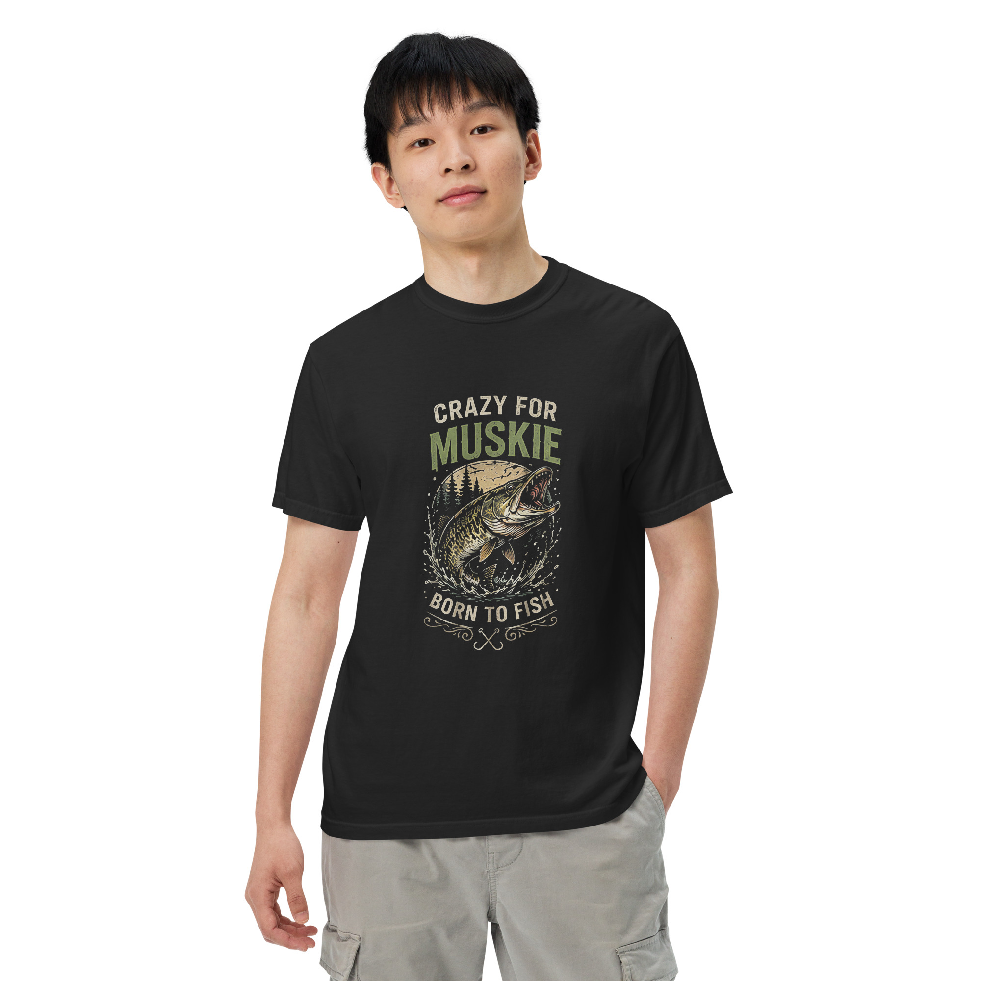 CrazyForMuskie – Born To Fish T-Shirt - Image 3