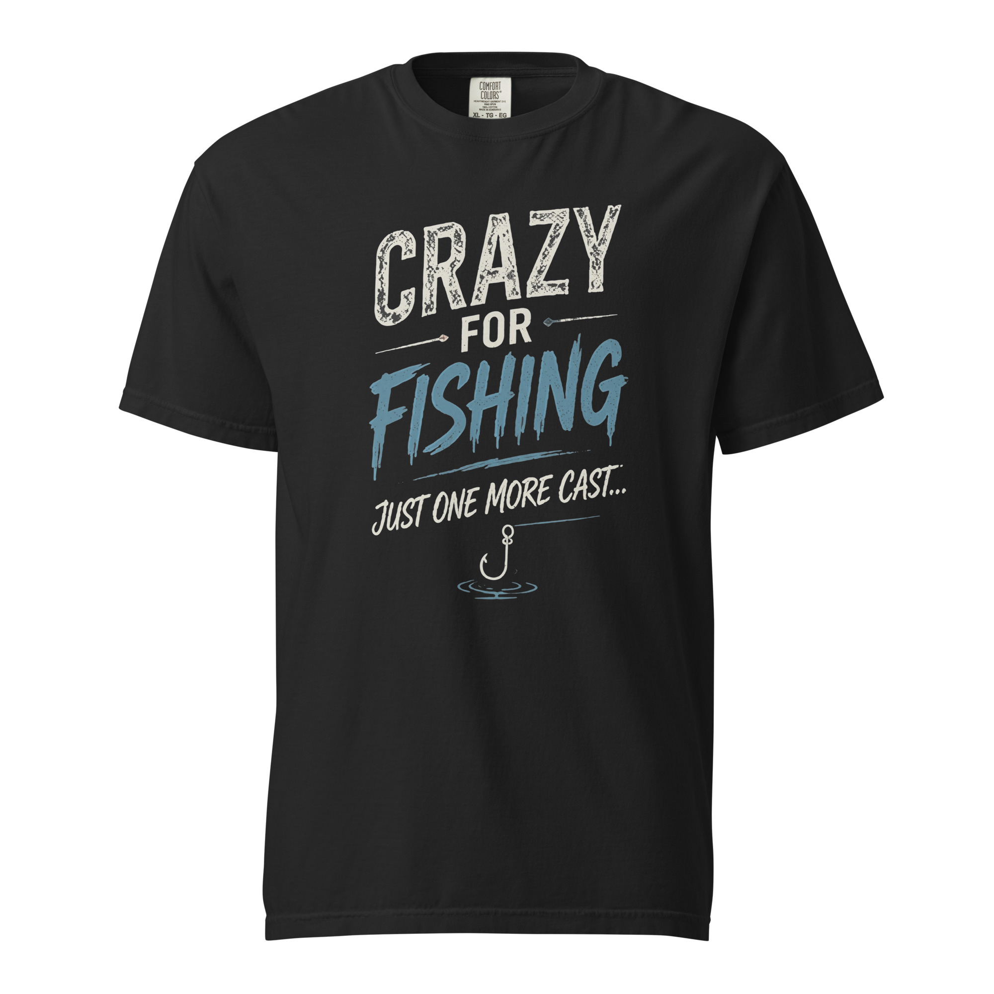 Crazy For Fishing Just One More Cast Typographic Shirt – Black Edition Premium Apparel