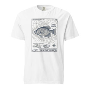 CrazyForFishing -  Black Crappie Marine Blueprint Shirt – Lake Navigation Chart Guide
