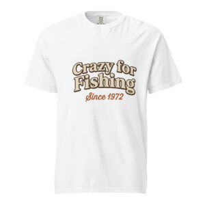 Crazy For Fishing Since 1972 Vintage Script Shirt – White Edition Premium Apparel