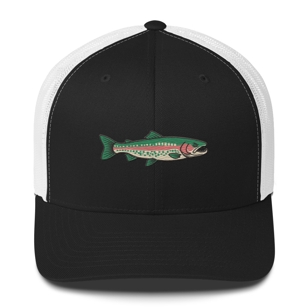 Heather Gray Pixelated Pattern Rainbow Trout Hat - Image 21