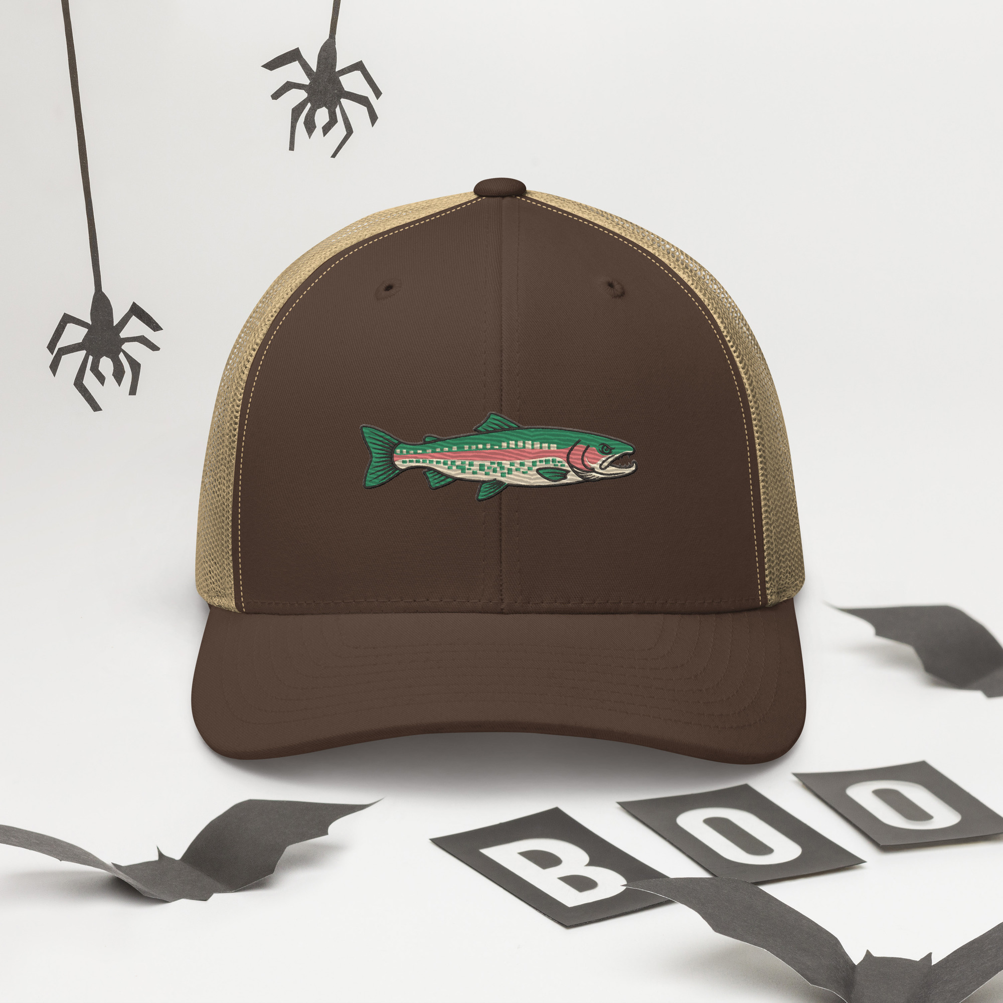 Heather Gray Pixelated Pattern Rainbow Trout Hat - Image 8