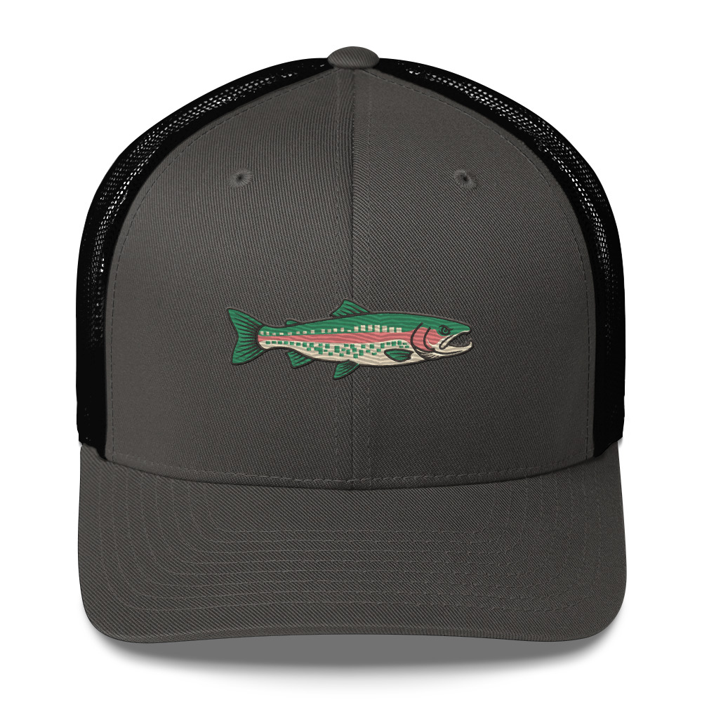 Heather Gray Pixelated Pattern Rainbow Trout Hat - Image 23