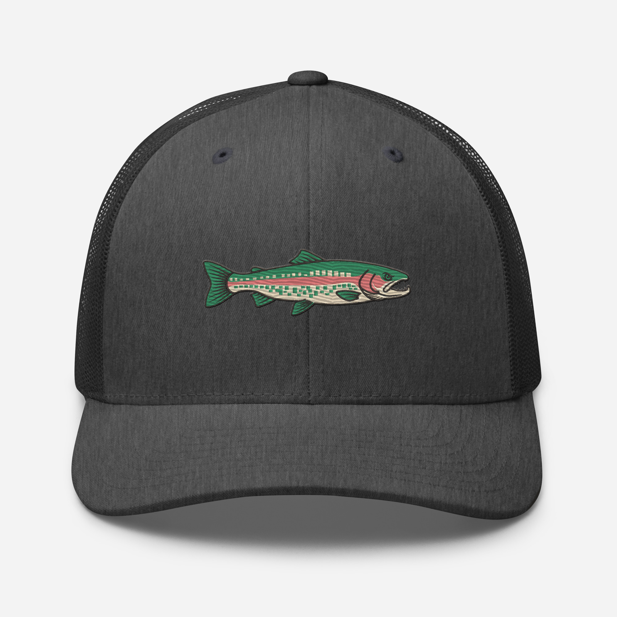 Heather Gray Pixelated Pattern Rainbow Trout Hat - Image 11