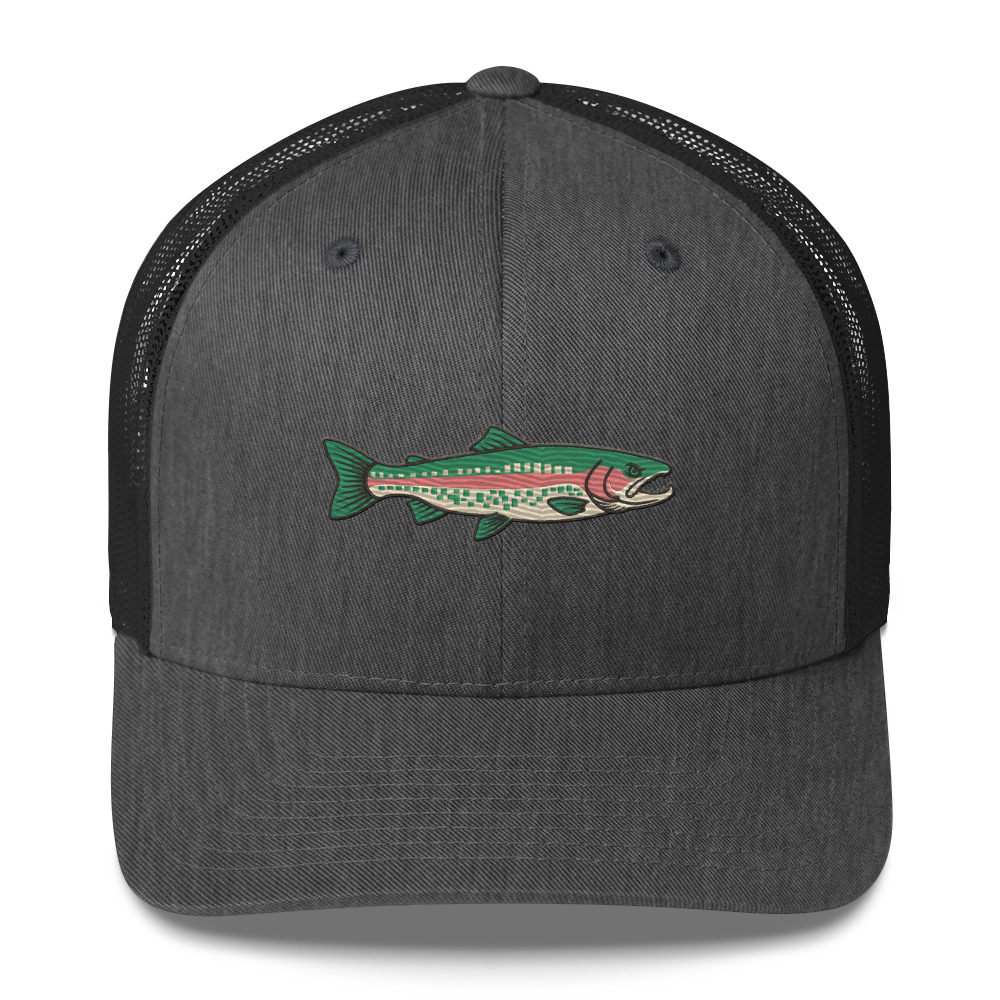 Heather Gray Pixelated Pattern Rainbow Trout Hat - Image 25