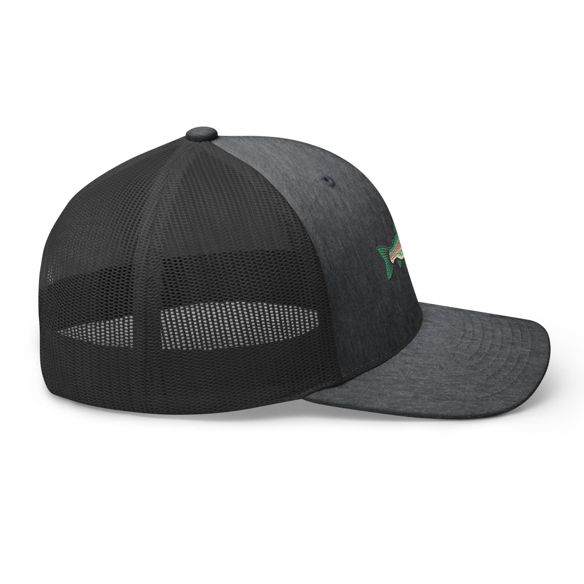 Heather Gray Pixelated Pattern Rainbow Trout Hat - Image 12
