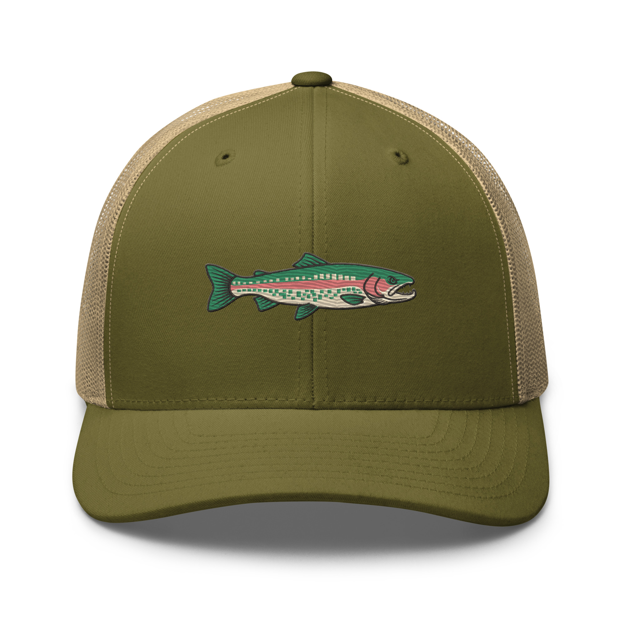 Heather Gray Pixelated Pattern Rainbow Trout Hat - Image 19