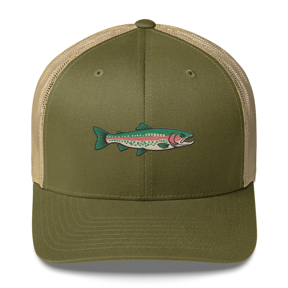 Heather Gray Pixelated Pattern Rainbow Trout Hat - Image 27