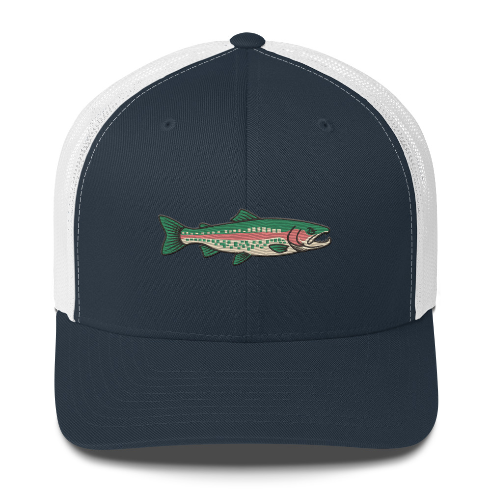Heather Gray Pixelated Pattern Rainbow Trout Hat - Image 22