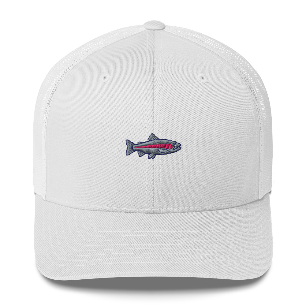 Retro Trucker Hat - Yupoong 6606 Embroidered Rainbow Trout Angler Headwear - Image 4