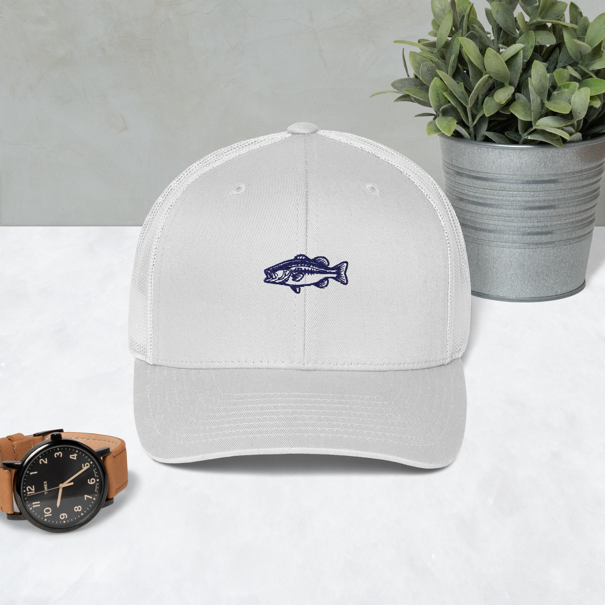 Neon Outline Bass Fish Hat | Yupoong 6606 Cap Strategic URL Handle / Slug: