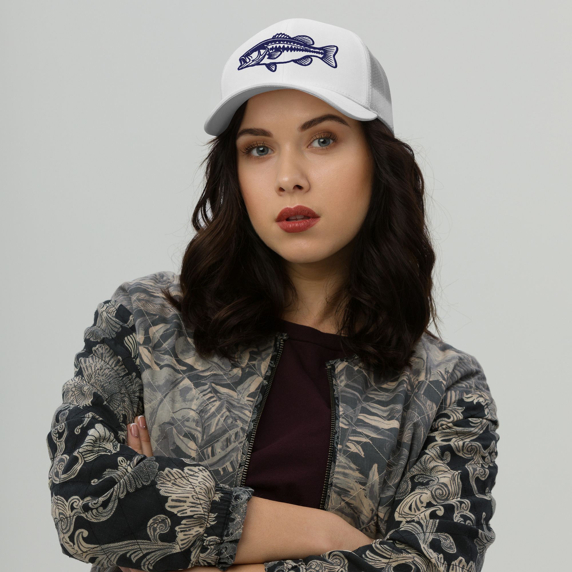 Retro Trucker Hat - Yupoong 6606 Embroidered Rainbow Trout Angler Headwear - Image 7