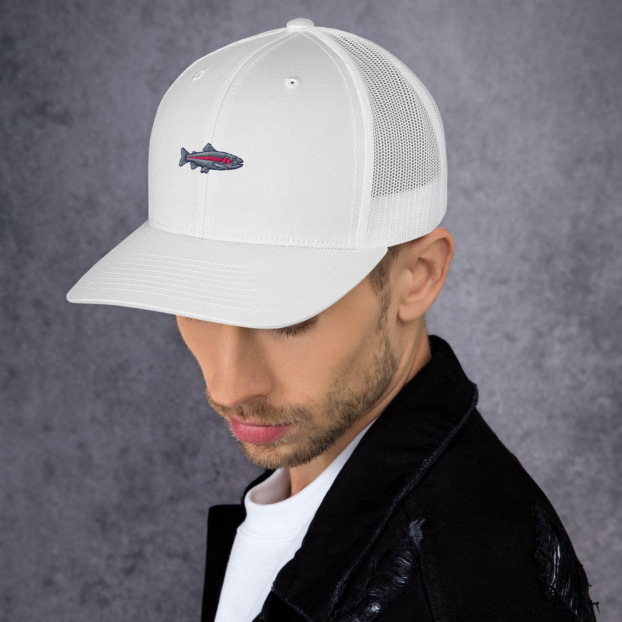 Retro Trucker Hat - Yupoong 6606 Embroidered Rainbow Trout Angler Headwear - Image 2