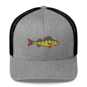 Bold Stripe Perch Fishing Hat – Embroidered Trucker Cap